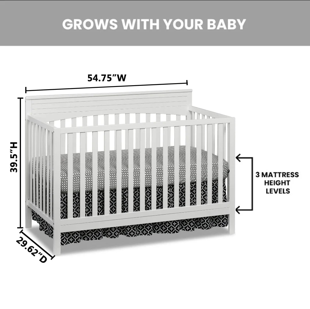 Harper 4-In-1 Convertible Crib, Snow White, GREENGUARD Gold Certified, Wooden Crib