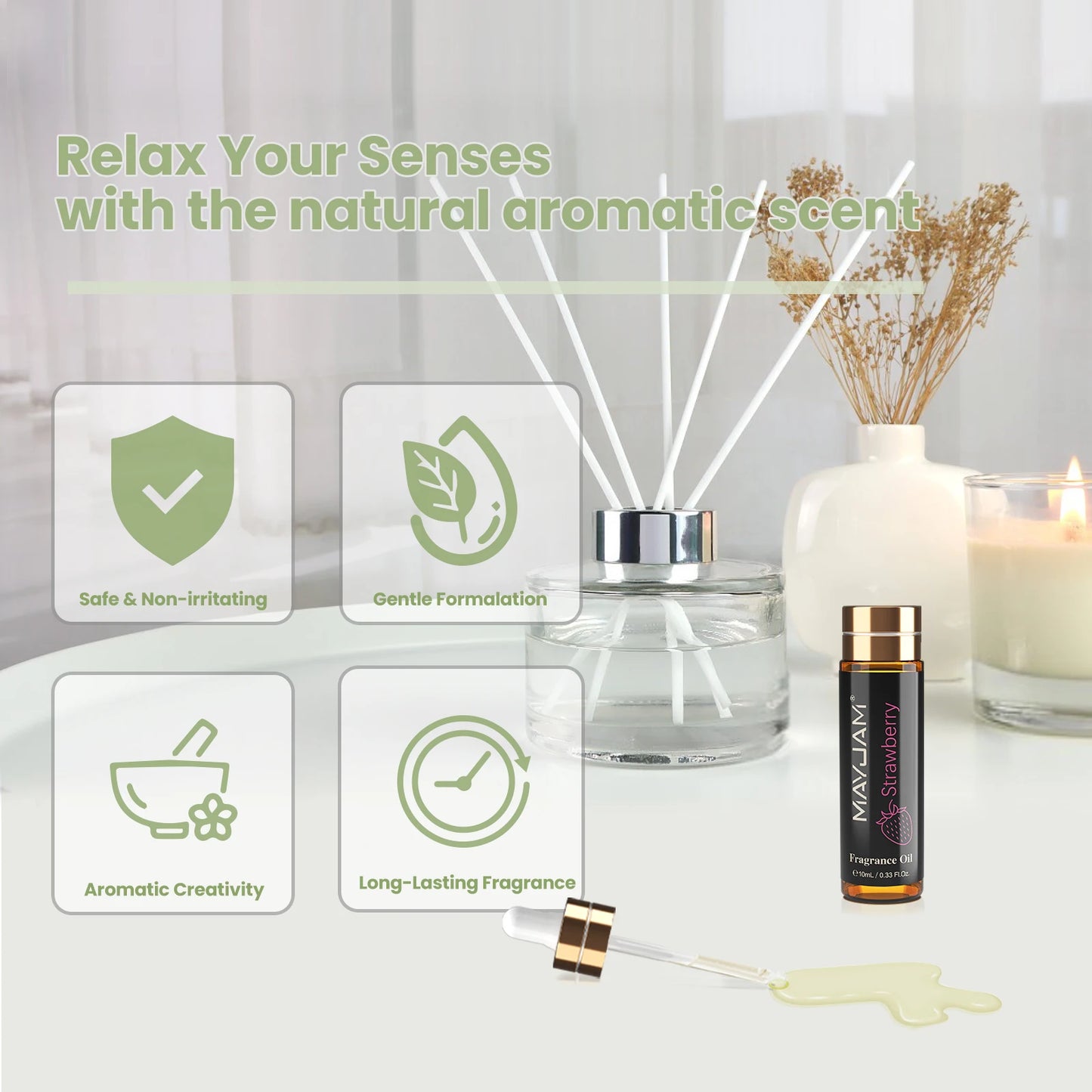 10ML Fragrance Oil with Dropper Strawberry Coconut Cherry Orange Blossom Aroma Oil for Women and Men'S - One Unit