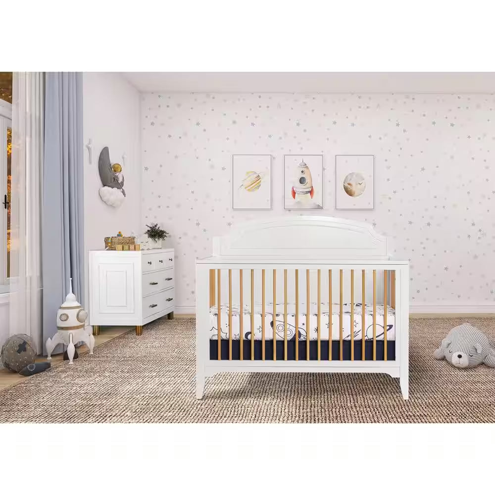 JPMA & Greenguard Gold Certified Natural White Milton 5 in 1 Convertible Crib Made with Sustainable New Zealand Pinewood