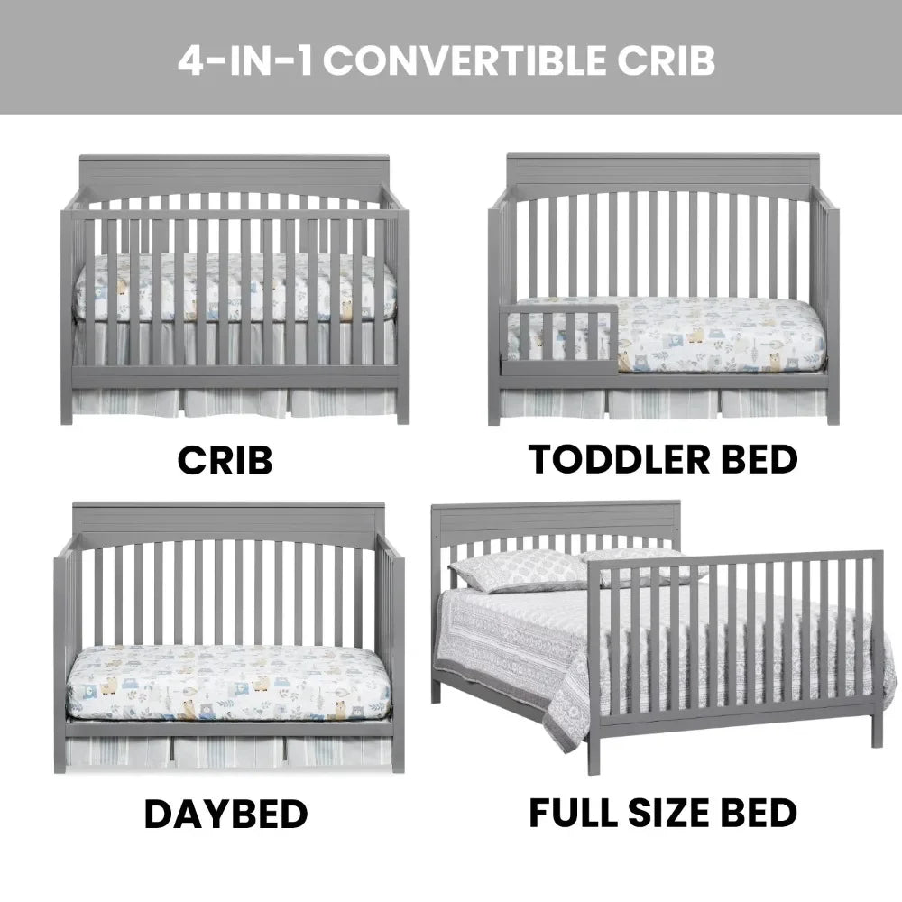 4-In-1 Convertible Crib, Dove Gray, GREENGUARD Gold Certified, Wooden Crib