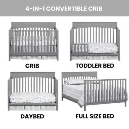 4-In-1 Convertible Crib, Dove Gray, GREENGUARD Gold Certified, Wooden Crib