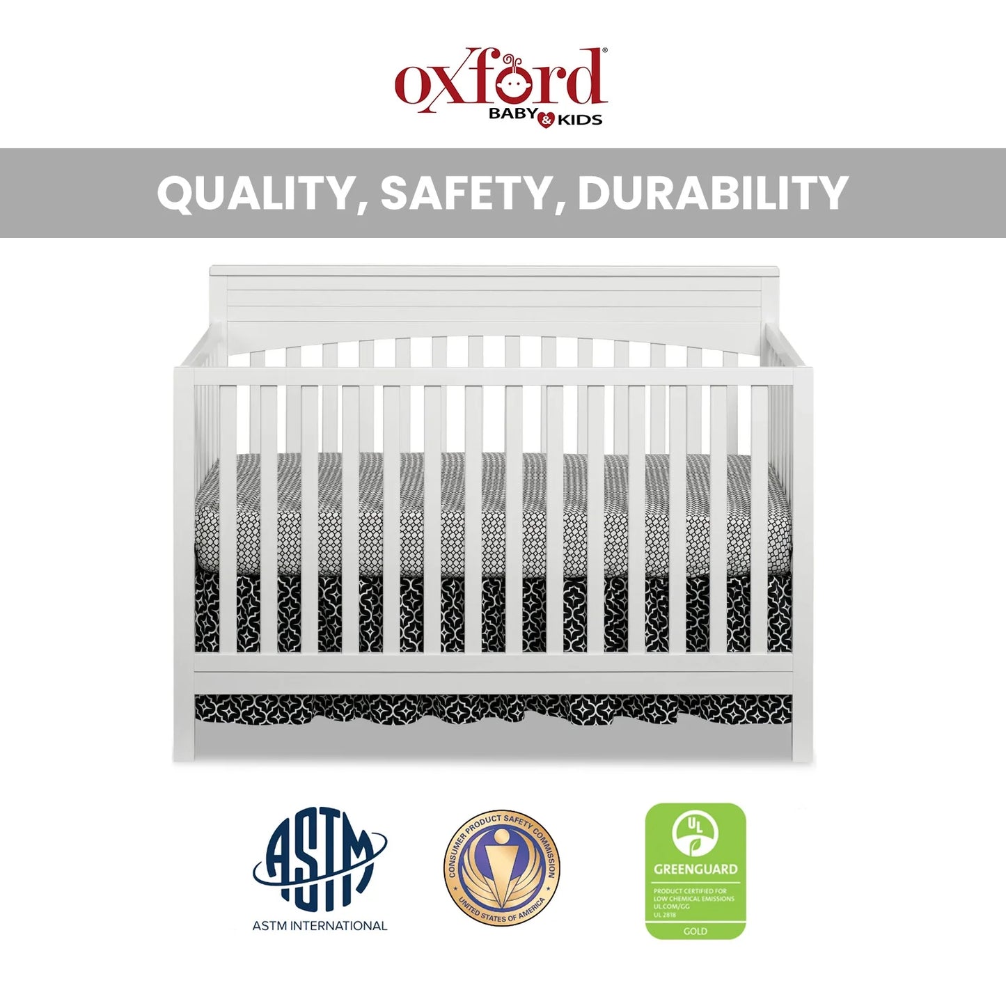 Harper 4-In-1 Convertible Crib, Snow White, GREENGUARD Gold Certified, Wooden Crib