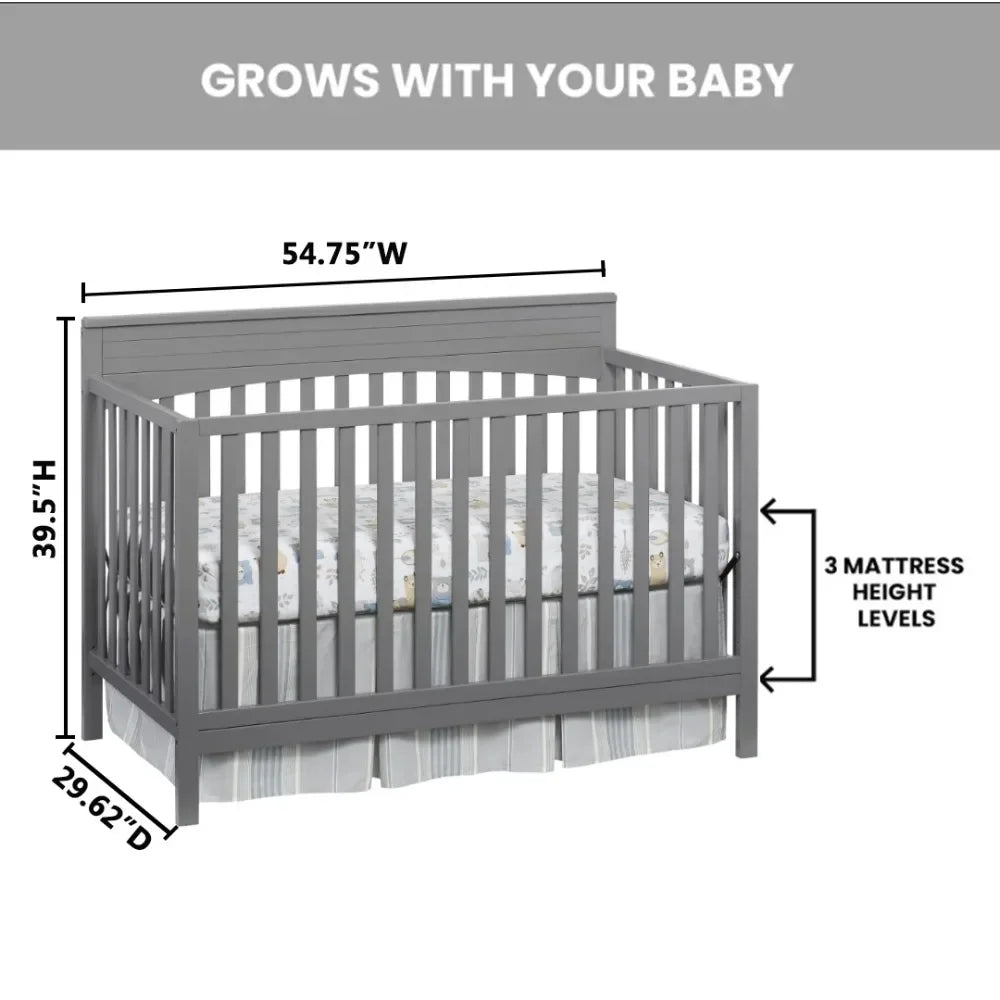 4-In-1 Convertible Crib, Dove Gray, GREENGUARD Gold Certified, Wooden Crib