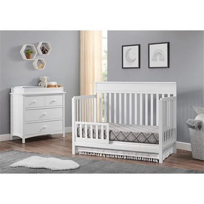 Castle Hill 4-In-1 Convertible Crib, Barn White, GREENGUARD Gold Certified, Wooden Crib
