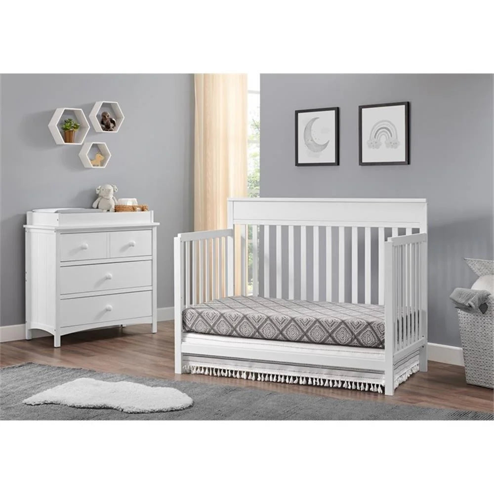 Castle Hill 4-In-1 Convertible Crib, Barn White, GREENGUARD Gold Certified, Wooden Crib