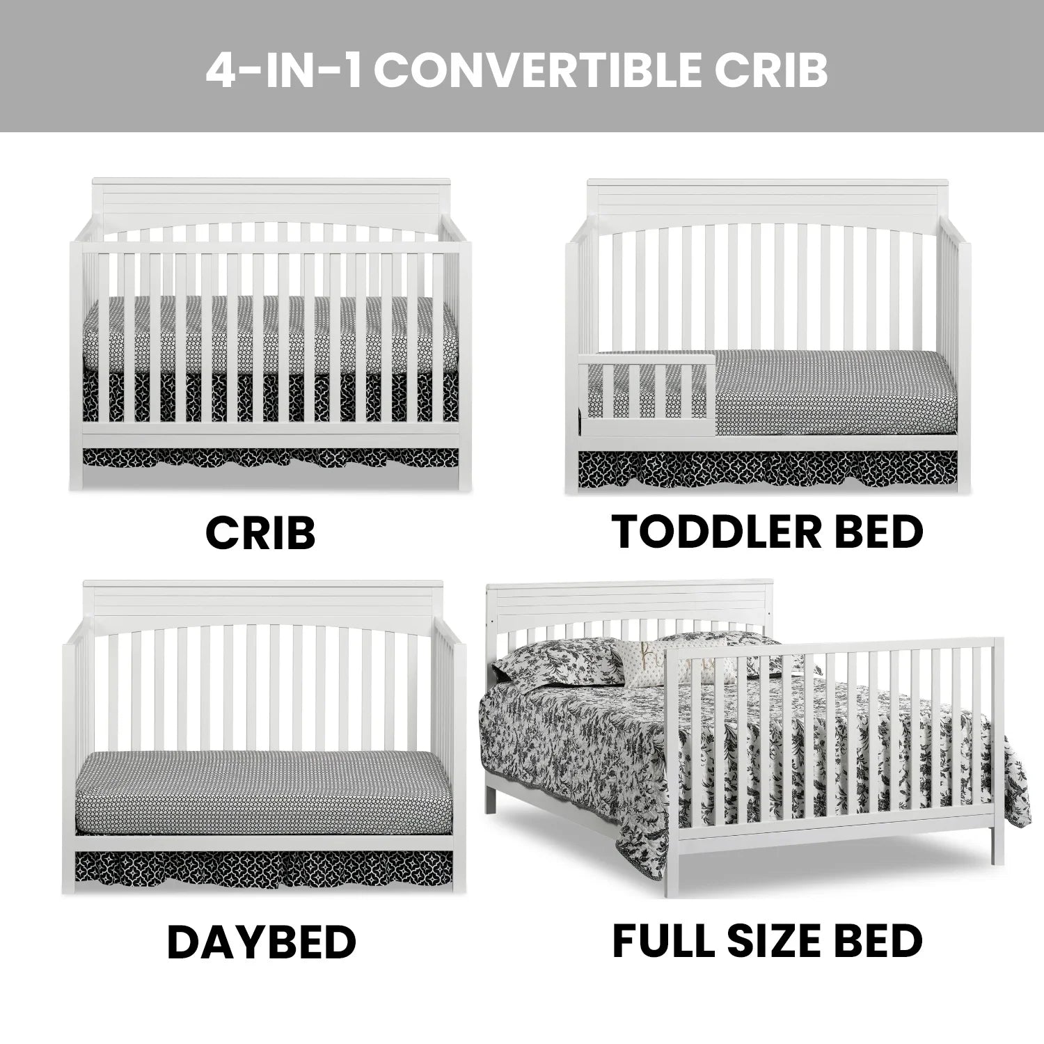 Harper 4-In-1 Convertible Crib, Snow White, GREENGUARD Gold Certified, Wooden Crib