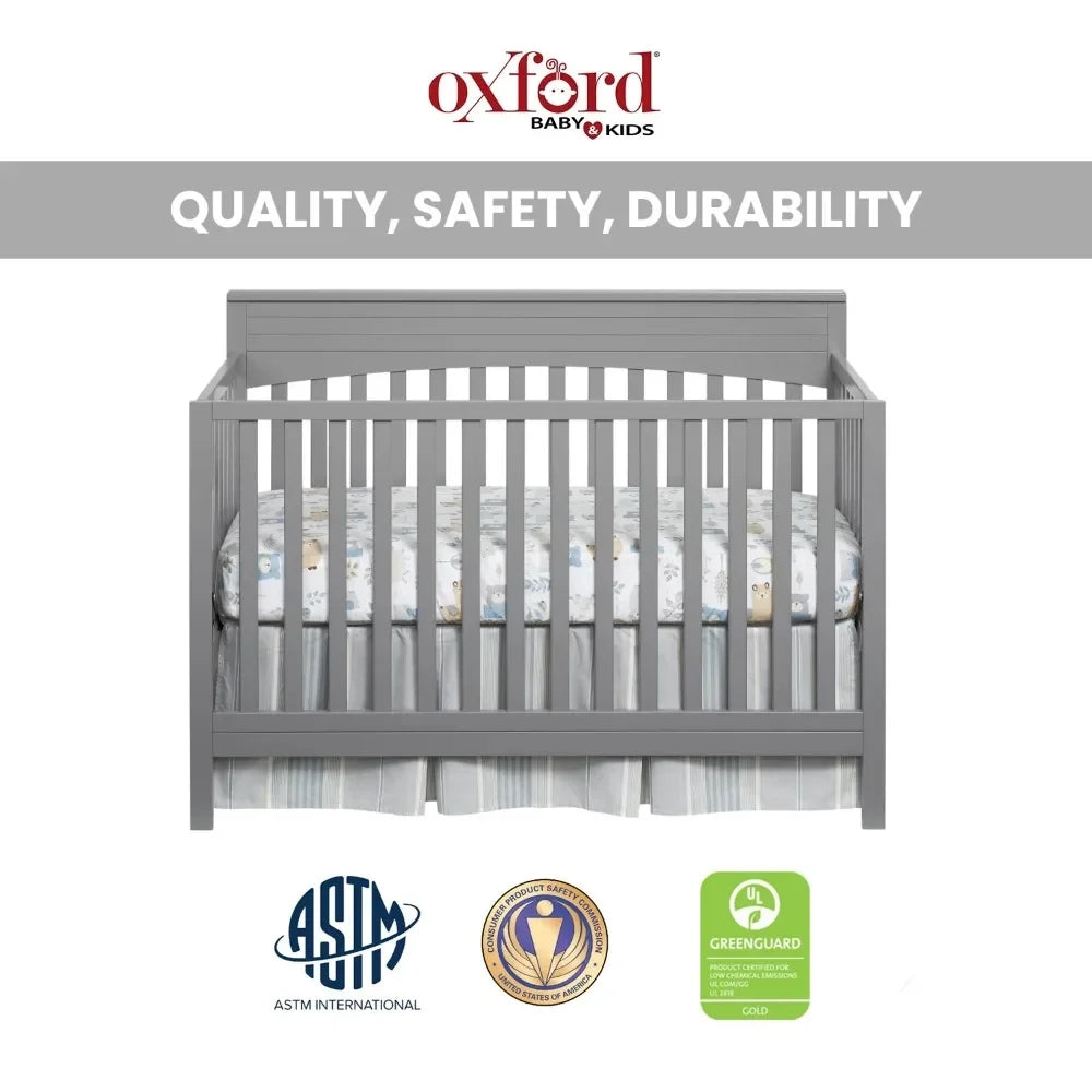 4-In-1 Convertible Crib, Dove Gray, GREENGUARD Gold Certified, Wooden Crib