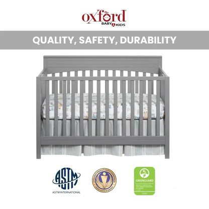 4-In-1 Convertible Crib, Dove Gray, GREENGUARD Gold Certified, Wooden Crib