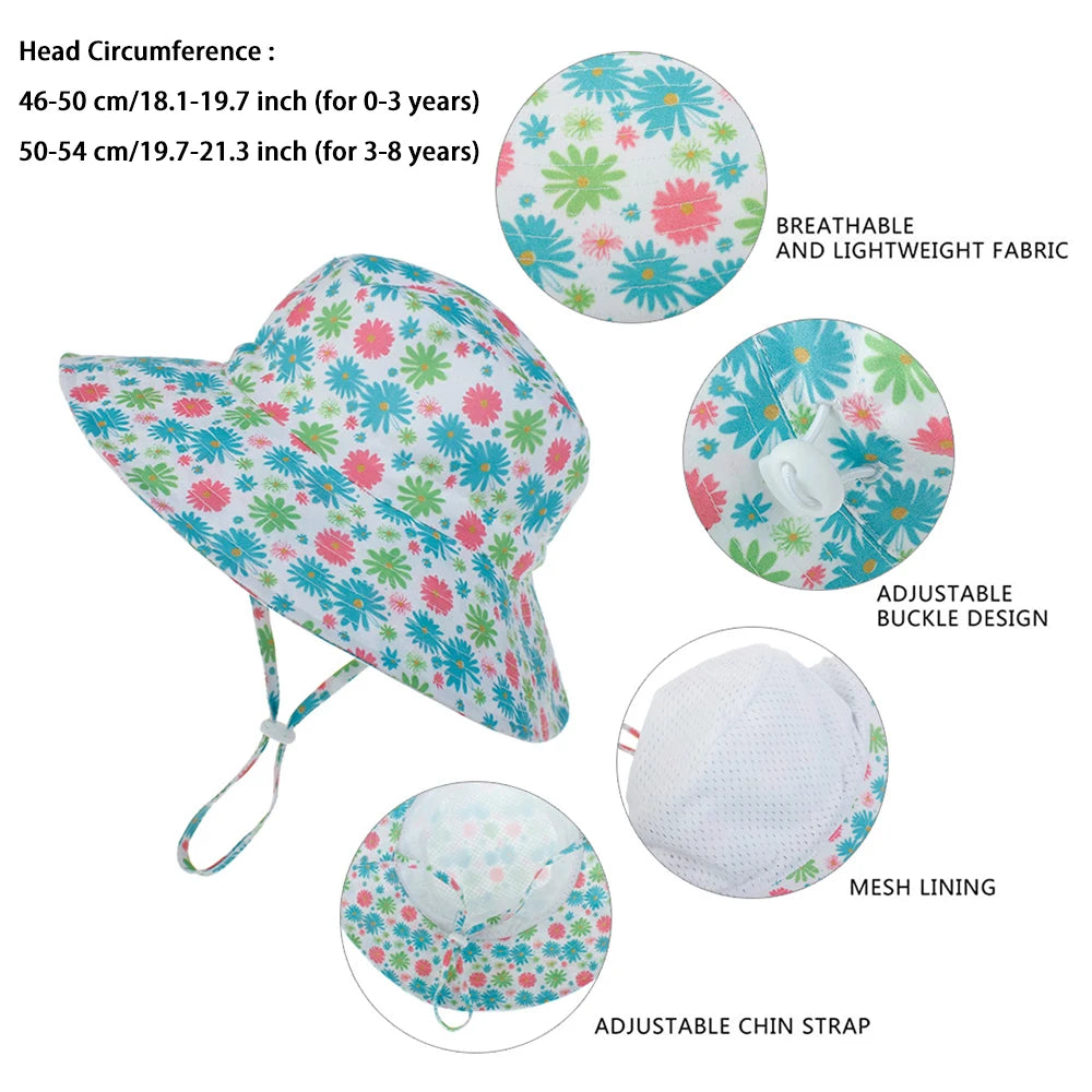 Summer Baby Sun Cap Baby Sun Hat for Girls and Boys Outdoor Neck Ear Cover anti UV Kids Beach Caps Bucket Cap 0-8 Years