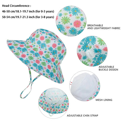 Summer Baby Sun Cap Baby Sun Hat for Girls and Boys Outdoor Neck Ear Cover anti UV Kids Beach Caps Bucket Cap 0-8 Years