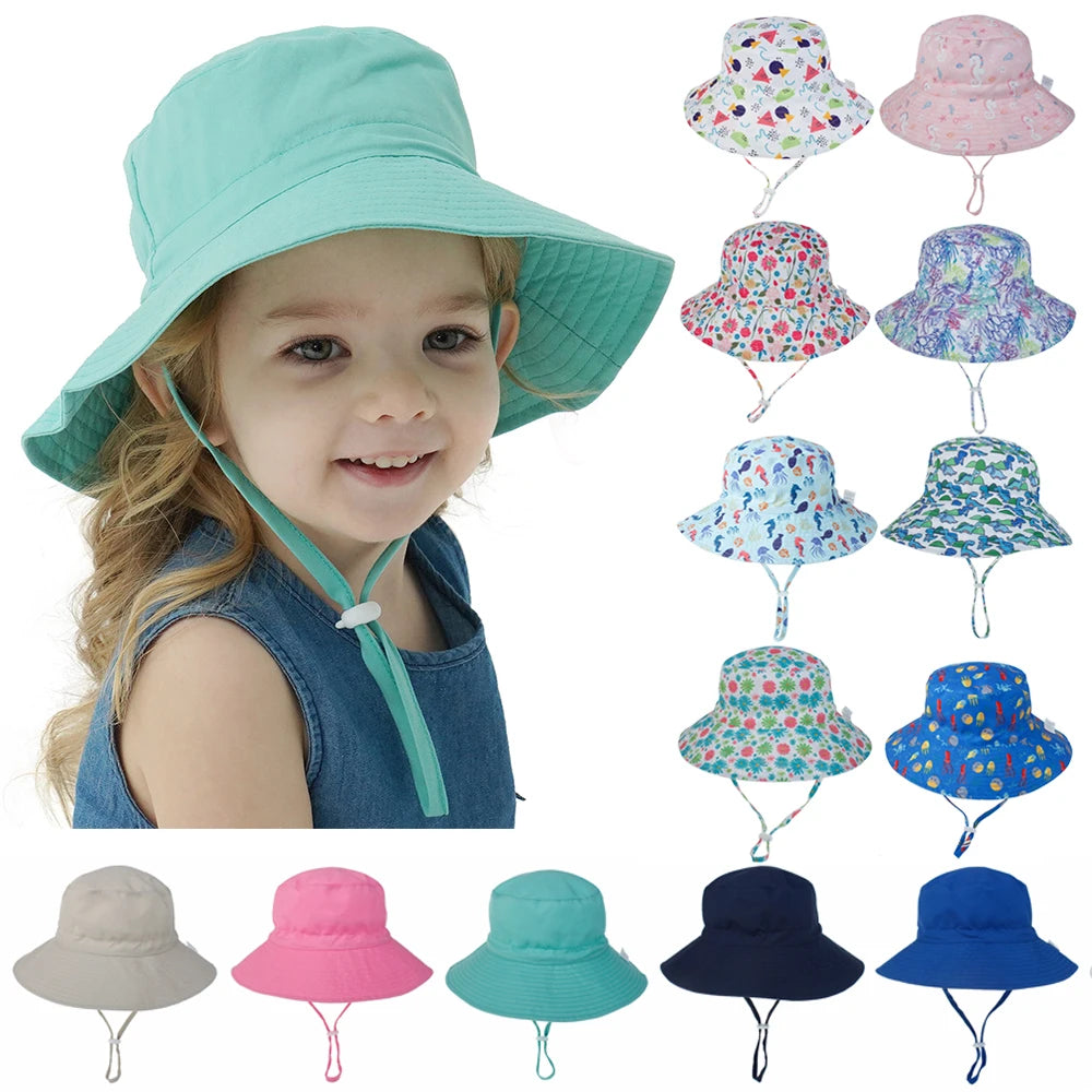 Summer Baby Sun Cap Baby Sun Hat for Girls and Boys Outdoor Neck Ear Cover anti UV Kids Beach Caps Bucket Cap 0-8 Years