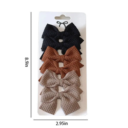 6PCS Soft Cotton Bow Hairpin Girl Sweet Plaid Design Hairpin Color Block Delicate Hairgripe Barrettes Kawaii Child Accessories