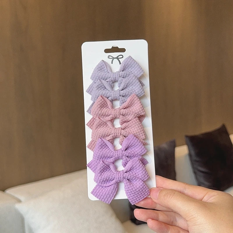 6PCS Soft Cotton Bow Hairpin Girl Sweet Plaid Design Hairpin Color Block Delicate Hairgripe Barrettes Kawaii Child Accessories