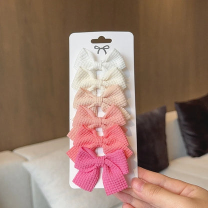6PCS Soft Cotton Bow Hairpin Girl Sweet Plaid Design Hairpin Color Block Delicate Hairgripe Barrettes Kawaii Child Accessories