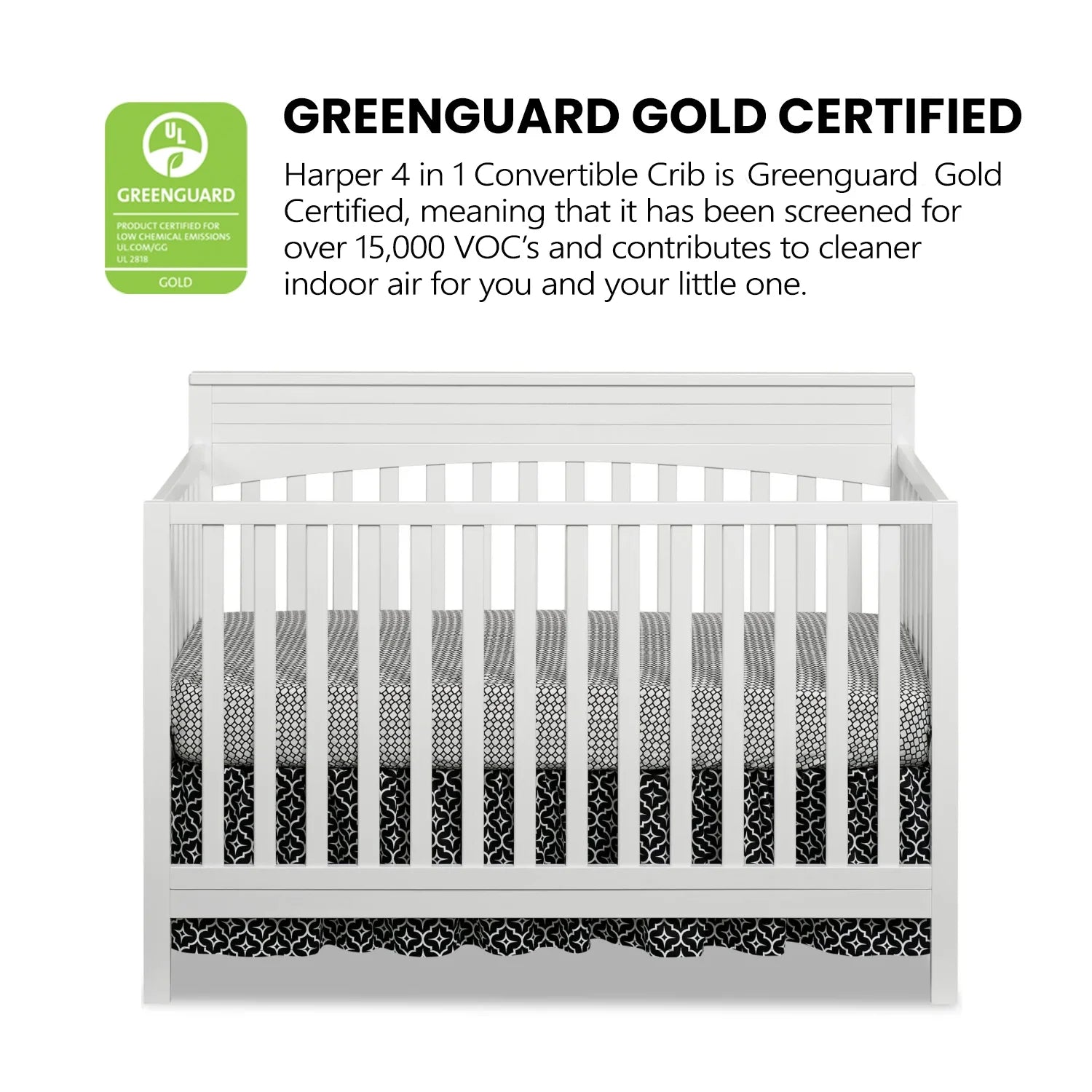 Harper 4-In-1 Convertible Crib, Snow White, GREENGUARD Gold Certified, Wooden Crib