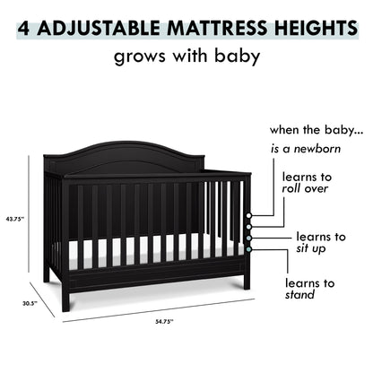 Charlie 4-In-1 Convertible Crib, Greenguard Gold Certified, Ebony