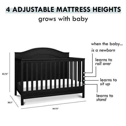 Charlie 4-In-1 Convertible Crib, Greenguard Gold Certified, Ebony