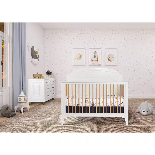 JPMA & Greenguard Gold Certified Natural White Milton 5 in 1 Convertible Crib Made with Sustainable New Zealand Pinewood