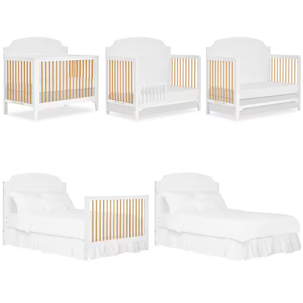 JPMA & Greenguard Gold Certified Natural White Milton 5 in 1 Convertible Crib Made with Sustainable New Zealand Pinewood