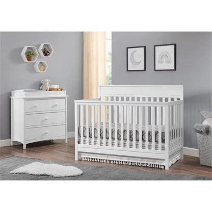 Castle Hill 4-In-1 Convertible Crib, Barn White, GREENGUARD Gold Certified, Wooden Crib